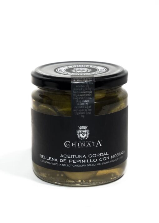 Aceituna Gordal rellena de Pepinillo con mostaza - La Chinata